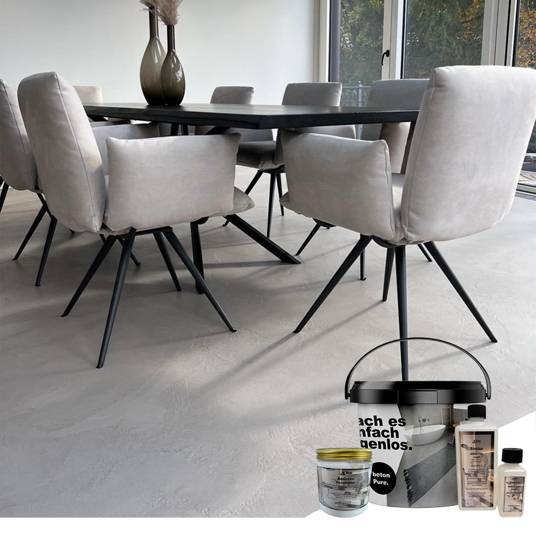 Komplett-Set Mikrozement betonPure 5qm - verarbeitungsfertig - fugenlos für Wand, Boden, Bad- inklusive Versiegelung - Standardfarbpalette