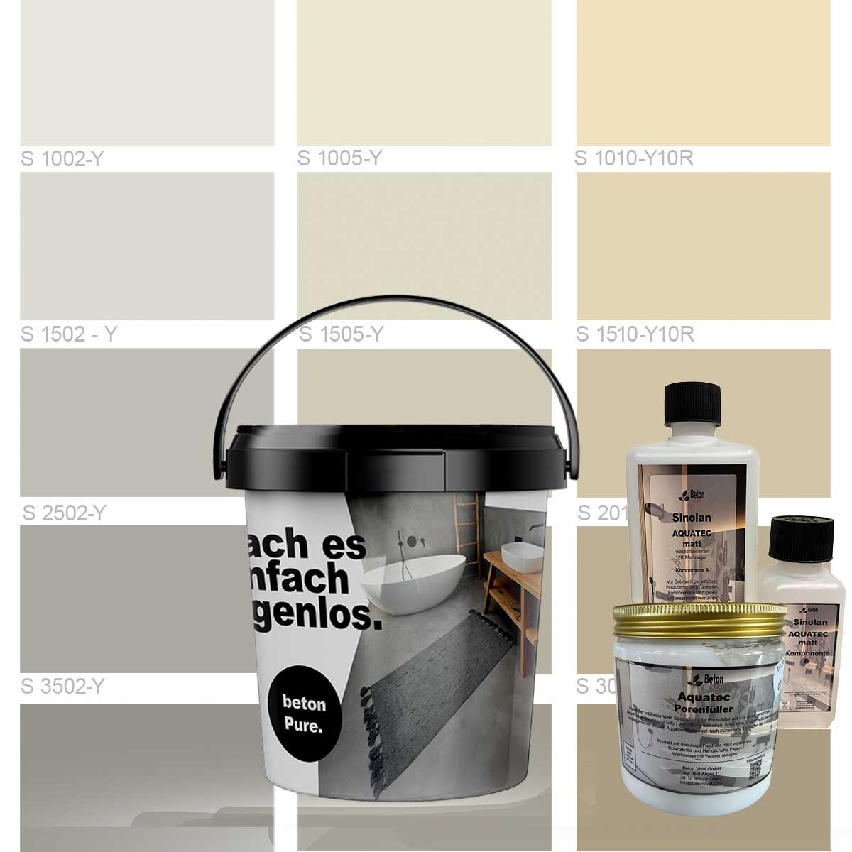 <tc>betonPure</tc> Microcement Complete Set 5sqm with SINOLAN Sealing - NCS Colors - ready to use